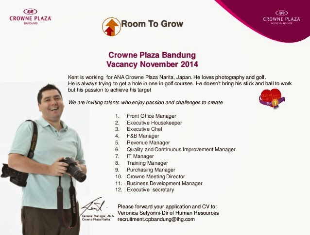 Jobs Vacancy at Crowne Plaza Bandung ~ HHRMA Bali 2017 