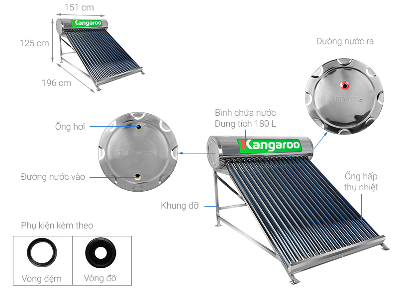 Máy nước nóng năng lượng mặt trời Kangaroo 180 lít GD1818