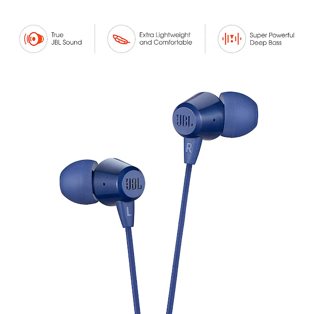Roll over image to zoom in JBL C50HI in-Ear Headphones with Mic (Blue)