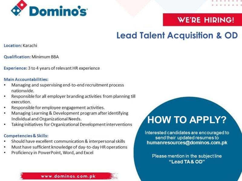 Domino’s Pizza Pakistan Jobs Talent Acquisition