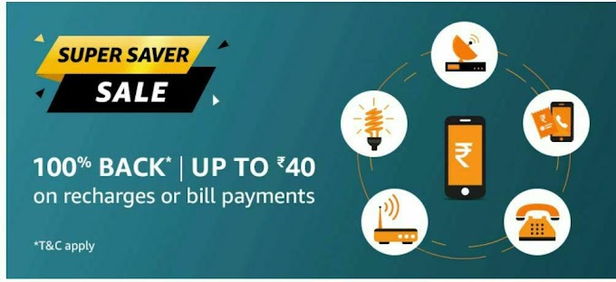 [ Amazon ] 100% cashback upto 40 on mobile recharge and billl payment