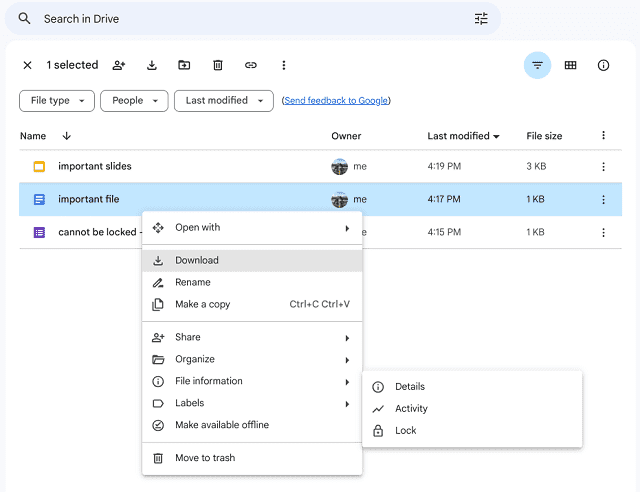 Lock Files More Easily In Google Drive