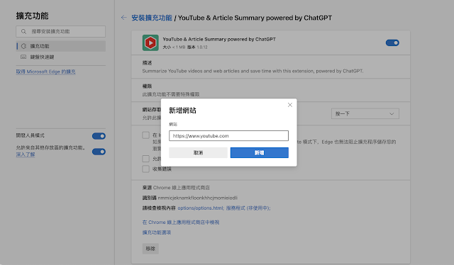 只允許擴充套件存取 YouTube 網站