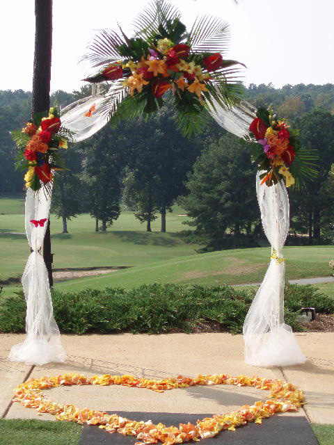 Wedding arch is placed at the head of the wedding party and is where the 