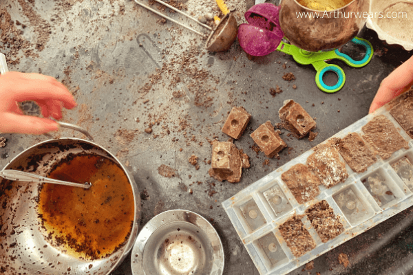 coffee beans sensory play tray with coffee grinder - tuff tray ideas