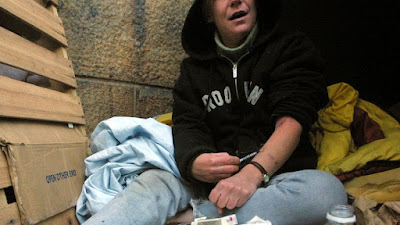 Homeless man with IDU needle