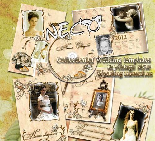 Collection of wedding templates in vintage style Wedding memories