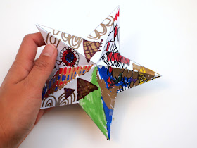 Doodle some designs on these awesome 3D paper Christmas Stars- great Kids art project