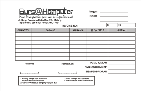 Nota Bon Faktur Kwitansi invoice ~ PERCETAKAN MURAH MALANG 