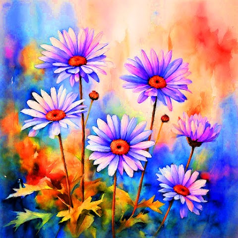 Floral-oil-painting-abstract-artwork-watercolor-painting-of-african-daisy-flowers