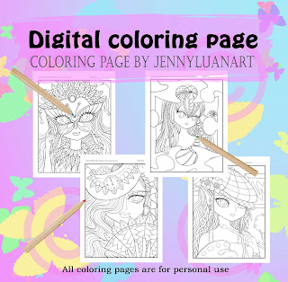 anime doodle girl coloring pages bundle of 4 pages