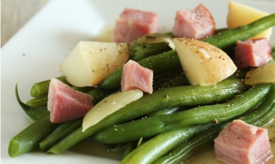 Ham Potatoes And Green Beans On The Stove