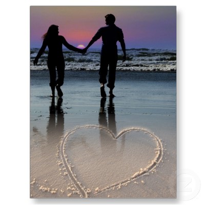 Lovers Holding Hands Walking into the Beach Sunset Stickers by