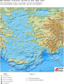 Cutremur moderat cu magnitudinea de 5,3-5,5 grade in regiunea Insulelor Dodecanese-Insula Samos (Grecia)