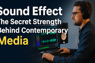 Sound Effect: The Secret Strength Behind Contemporary Media Creative use of sound effects in modern media production, showing a sound engineer editing audio on a digital workstation.