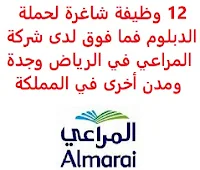 تعلن شركة المراعي, عن توفر 12 وظيفة شاغرة لحملة الدبلوم فما فوق, للعمل لديها في الرياض وجدة ومدن أخرى في المملكة. وذلك للوظائف التالية: 1- أخصائي إدارة المخاطر (Risk Management Specialist): للعمل في الرياض. - المؤهل العلمي: بكالوريوس فأعلى في المالية، إدارة الأعمال، نظم المعلومات الإدارية، إدارة المخاطر أو ما يعادله. - الخبرة: سنتان على الأقل من العمل في إدارة المخاطر. 2- مستشار قانوني أول (Senior Legal Counsel): للعمل في الرياض. - المؤهل العلمي: بكالوريوس في القانون. - الخبرة: ثماني سنوات على الأقل من العمل في المجال. 3- فني محاسبة (Accounting Technician): للعمل في حفر الباطن والدمام وبيشة. - المؤهل العلمي: دبلوم فأعلى في المحاسبة. - الخبرة: سنة واحدة على الأقل من العمل في المجال. 4- أخصائي تشغيل النظم (System Operation Specialist – Transport & Logistics): للعمل في الخرج. - المؤهل العلمي: بكالوريوس في علوم الحاسب، تقنية المعلومات أو ما يعادله. - الخبرة: أن يكون لديه خبرة سابقة في التعامل مع أنظمة تخطيط موارد المؤسسات (ERP), وأنظمة التشغيل الأخرى. 5- مسؤول محاسبة (Accounting Officer): للعمل في الرياض. - المؤهل العلمي: بكالوريوس في المحاسبة أو ما يعادله. - الخبرة: ثلاث سنوات على الأقل من العمل في المجال. 6- كاشير (Cashier): للعمل في الدمام. - المؤهل العلمي: دبلوم أو بكالوريوس في المحاسبة. - الخبرة: سنة واحدة على الأقل من العمل في المجال. 7- مشرف حسابات (Accounting Supervisor): للعمل في الخرج. - المؤهل العلمي: بكالوريوس في المحاسبة أو ما يعادله. - الخبرة: ثماني سنوات على الأقل من العمل في المجال. - أن يجيد مهارات الحاسب الآلي والأوفيس. 8- مدير الصحة والسلامة والأمن (Divisional HSS Manager): للعمل في الخرج. - المؤهل العلمي: شهادة في الصحة والسلامة, أو في تخصص مشابه, أو مؤهل من المستوى الرابع في ممارسة الصحة والسلامة. - الخبرة: عشر سنوات على الأقل من العمل في إدارة السلامة. - أن يجيد اللغة الإنجليزية كتابة ومحادثة. 9- مدير مكافحة الحرائق (Fire Prevention Manager): للعمل في جدة. - المؤهل العلمي: بكالوريوس في الهندسة أو ما يعادله. - الخبرة: أربع إلى خمس سنوات على الأقل من العمل في مكافحة الحرائق والوقاية منها. - أن يجيد اللغة الإنجليزية كتابة ومحادثة. 10- رئيس مبيعات الجملة (Head of Wholesale): - المؤهل العلمي: بكالوريوس في إدارة الأعمال، التسويق أو في تخصص ذي صلة - الخبرة: خمس عشر سنة على الأقل من العمل في المبيعات والتسويق, منها عشر سنوات على الأقل في إدارة البيع بالجملة, وخمس سنوات في القيادة. - أن يجيد اللغتين العربية والإنجليزية كتابة ومحادثة. للتـقـدم لأيٍّ من الـوظـائـف أعـلاه اضـغـط عـلـى الـرابـط هنـا.