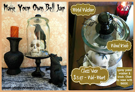 glass cloche, DIY glass cloche, DIY bell jar, Halloween decorations, skull, crow