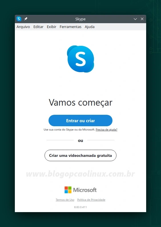 Skype executando no openSUSE Leap 15.4