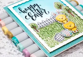 Sunny Studio Stamps: Spring Scenes Chickie Baby Fancy Frame Dies Happy Easter Card by Mindy Baxter