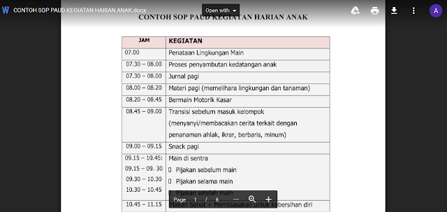 Contoh Kegiatan Harian SOP PAUD, SOP Pembukaan PAUD, SOP Penutupan PAUD