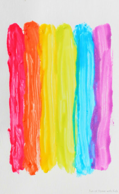 Taste-Safe No-Cook Paint that makes art you can keep!  This paint dries without cracking, without stickiness, and without molding!  A NEW recipe from Fun at Home with Kids
