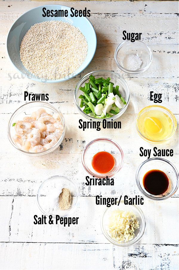 ingredients to make sesame prawn toast