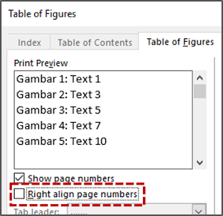 Right align page numbers (Table of figures)