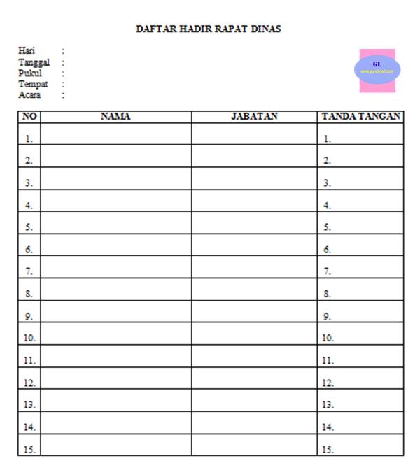 Contoh Format Daftar Hadir Rapat Komite Sekolah  Delinewstv