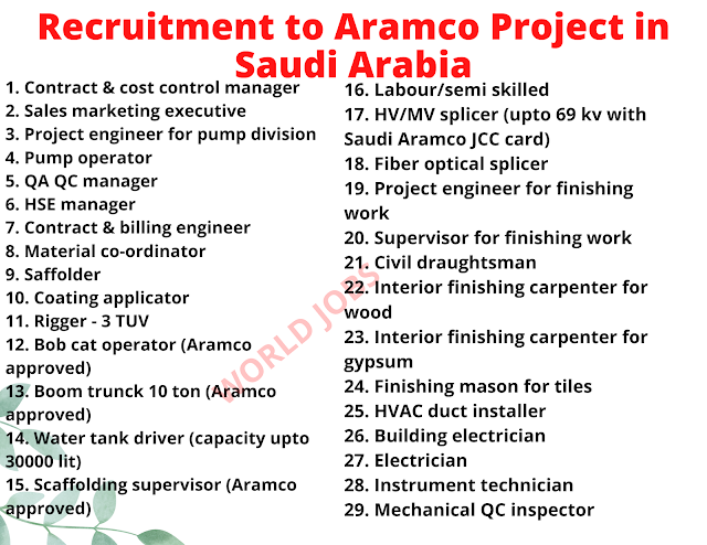 Recruitment to Aramco Project in Saudi Arabia