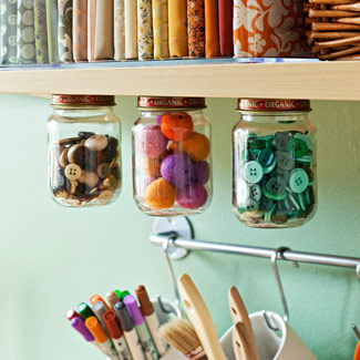 Craft Ideas  Buttons on And Secure Mason Jar Lids To The Bottom Of A Shelf  Fill With