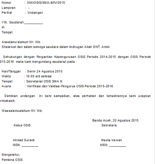 Contoh Surat Resmi Undangan Osis / Contoh Surat Resmi Osis Sma - Cara Ku Mu / Surat undangan adalah salah satu surat yang memuat ajakan kepada seseorang atau kelompok untuk menghadiri kegiatan tertentu.