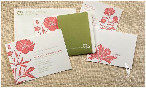 Sugar River Stationers Elegant twocolor letterpress wedding invitation set