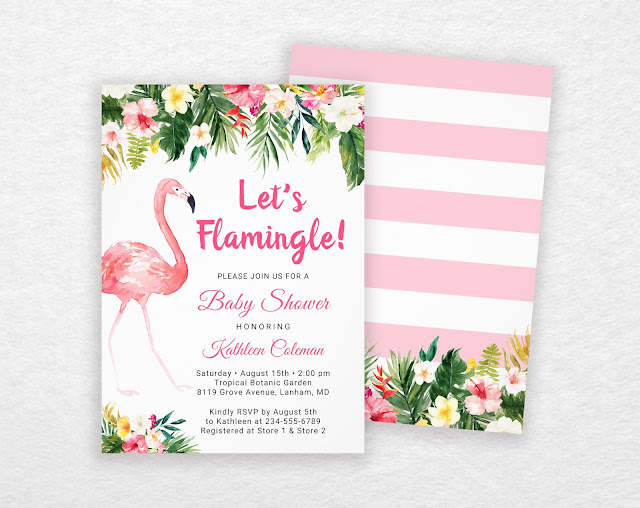  Let's Flamingle Tropical Floral Baby Shower Card
