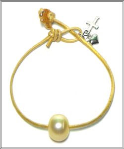 South Sea Pearl on Gold Leather Bracelet