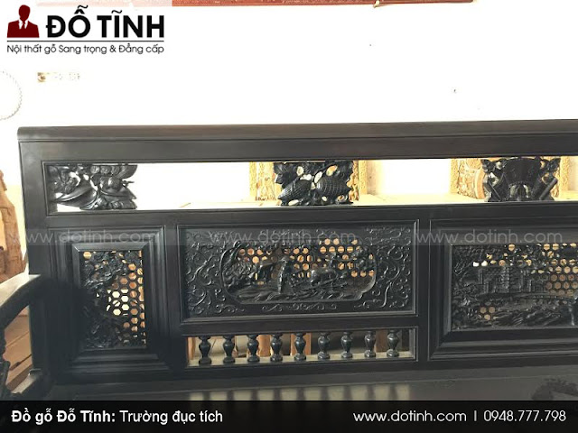 Trường kỷ Huế đục tích gỗ gụ mật 29tr300 - Mẫu trường kỷ cổ đẹp