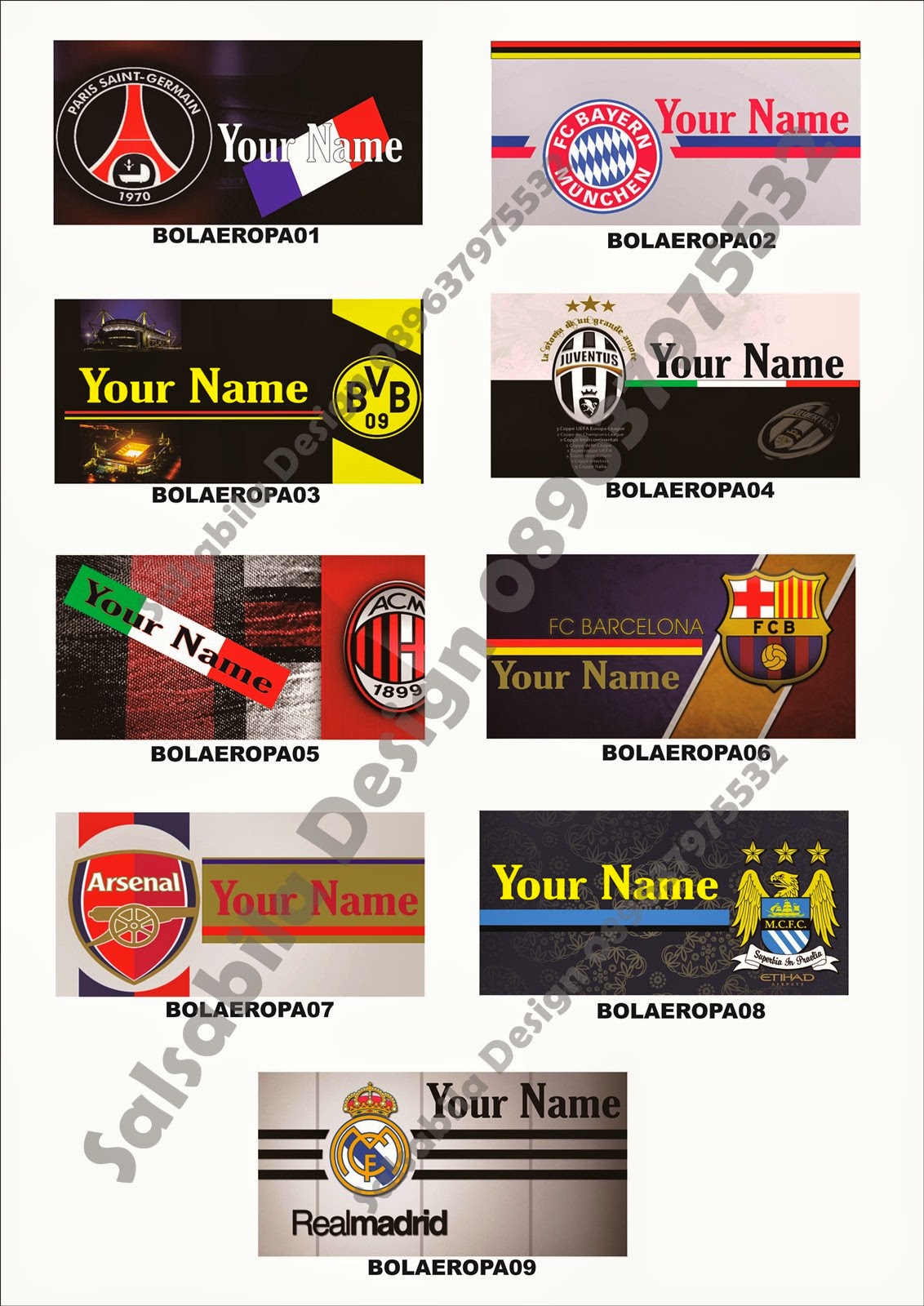 Sticker Stiker Label Nama Bola Eropa Jasa Desain 