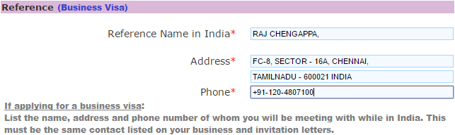 Reference Name In India reference details for indian business visa