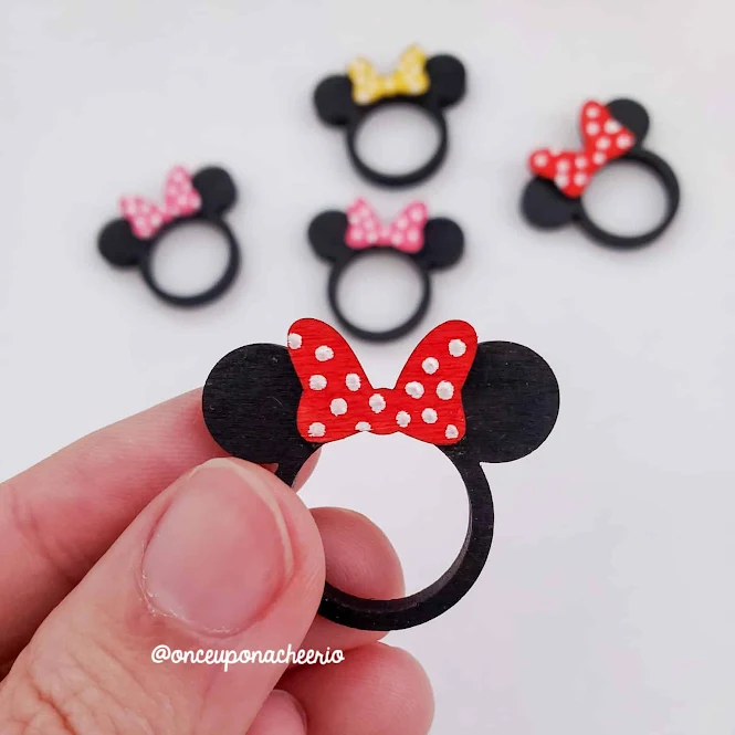 Laser Cut Wooden Minnie Mouse Ring with Red Bow