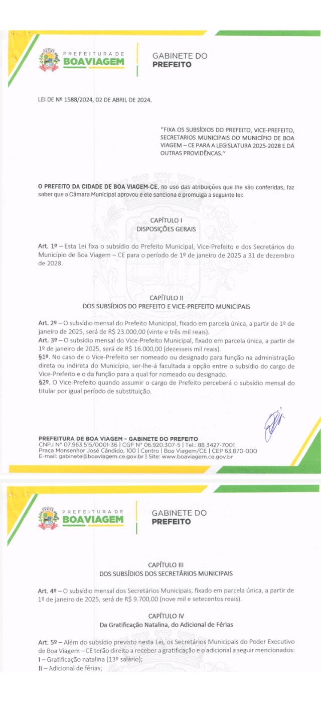 BOA VIAGEM/CE:  CÂMARA MUNICIPAL APROVA REAJUSTE DO SUBSÍDIO PARA AGENTES POLÍTICOS INCLUINDO 13° SALÁRIO E ADICIONAL DE FÉRIAS.