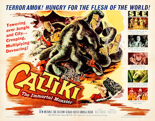 CALTIKI THE IMMORTAL MONSTER. Estados Unidos. Cartelera Half Sheet: 71 x 56 cms. CALTIKI, EL MONSTRUO INMORTAL. Caltiki, il mostro immortale. 1959. Italia, Estados Unidos. Dirección: Riccardo Freda (como Robert Hamton), Mario Bava (sin acreditar). Reparto: John Merivale, Didi Perego, Gérard Herter, Daniela Rocca, Giacomo Rossi-Stuart, Daniele Vargas.