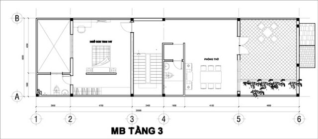 Thiết kế biệt thự phố 3 tầng mặt tiền 6m - Tầng 3