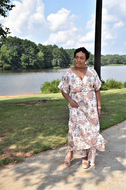 Kimono Floral Maxi Dress and Espadrille Wedges