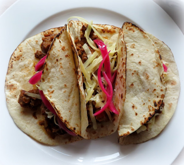 Beef Barbacoa Tacos with Sweet Pickled Onions