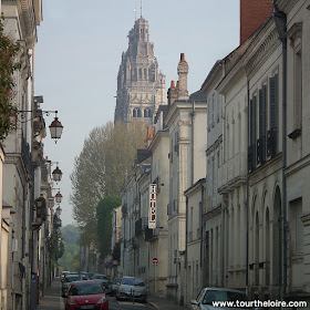 View of the Cathedral from rue Jules Simon, Tours.  Indre et Loire, France. Photographed by Susan Walter. Tour the Loire Valley with a classic car and a private guide.