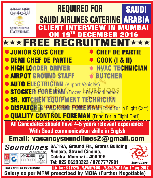 Saudi Airlines Catering co Jobs - Free Recruitment