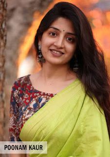 poonamkaur in leaf green saree, traditional look, black bindi on forehead