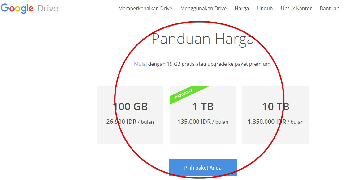 Rincian Harga google drive