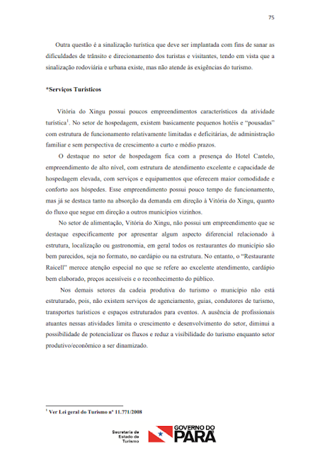 INVENTÁRIO DA OFERTA TURÍSTICA DO MUNICÍPIO DE VITÓRIA DO XINGU - 2015 - Pará - Brasil