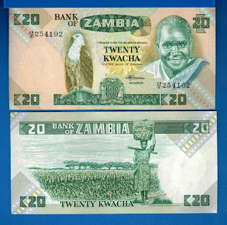 Z7 ZAMBIA 20 KWACHA UNC 1980 (P-27e)