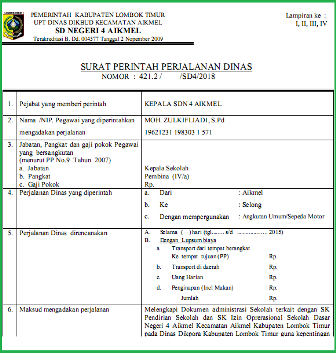 Surat Perintah Perjalanan Dinas (SPPD) Tahun 2018